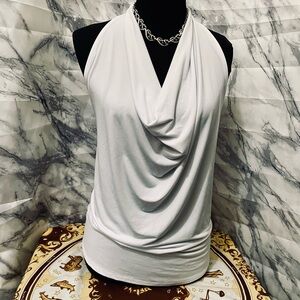 White Draped Blouse with Elegant Neckline